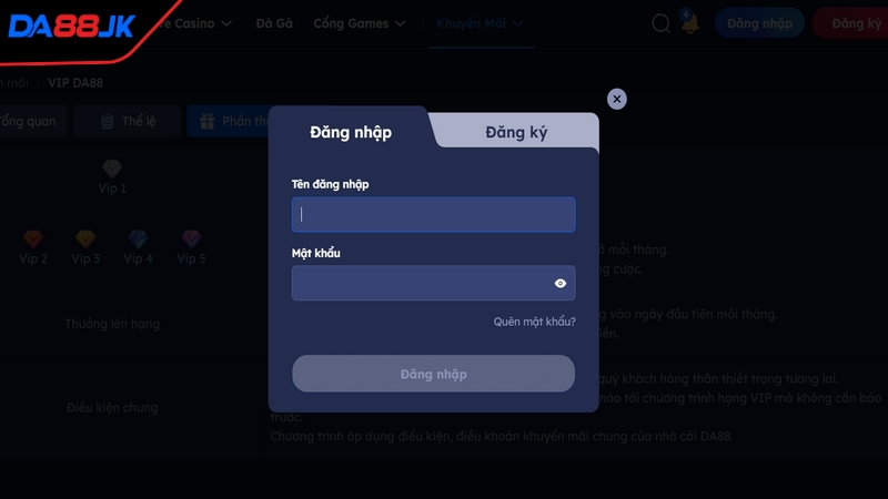 Cần vào tài khoản cá cược tham gia khuyến mãi DA88