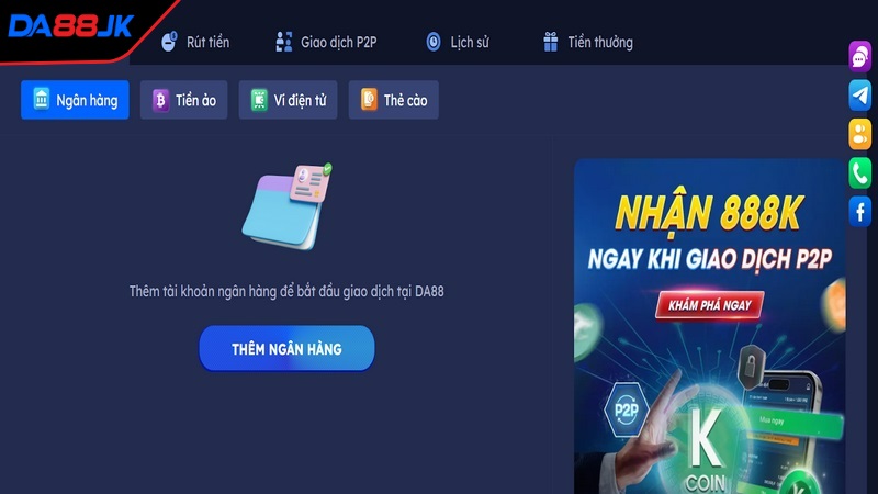Bạn có thể chọn nạp tiền DA88 qua ngân hàng online