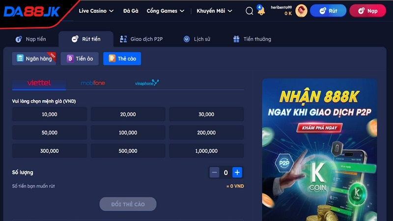 Đa dạng các mệnh giá thẻ cào khác nhau được cung cấp